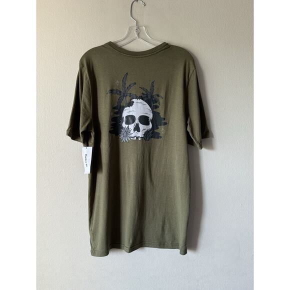 Hurley Men’s Size Medium Wish Death In Paradise Short Sleeve Shirt Olive Skull - Picture 2 of 4